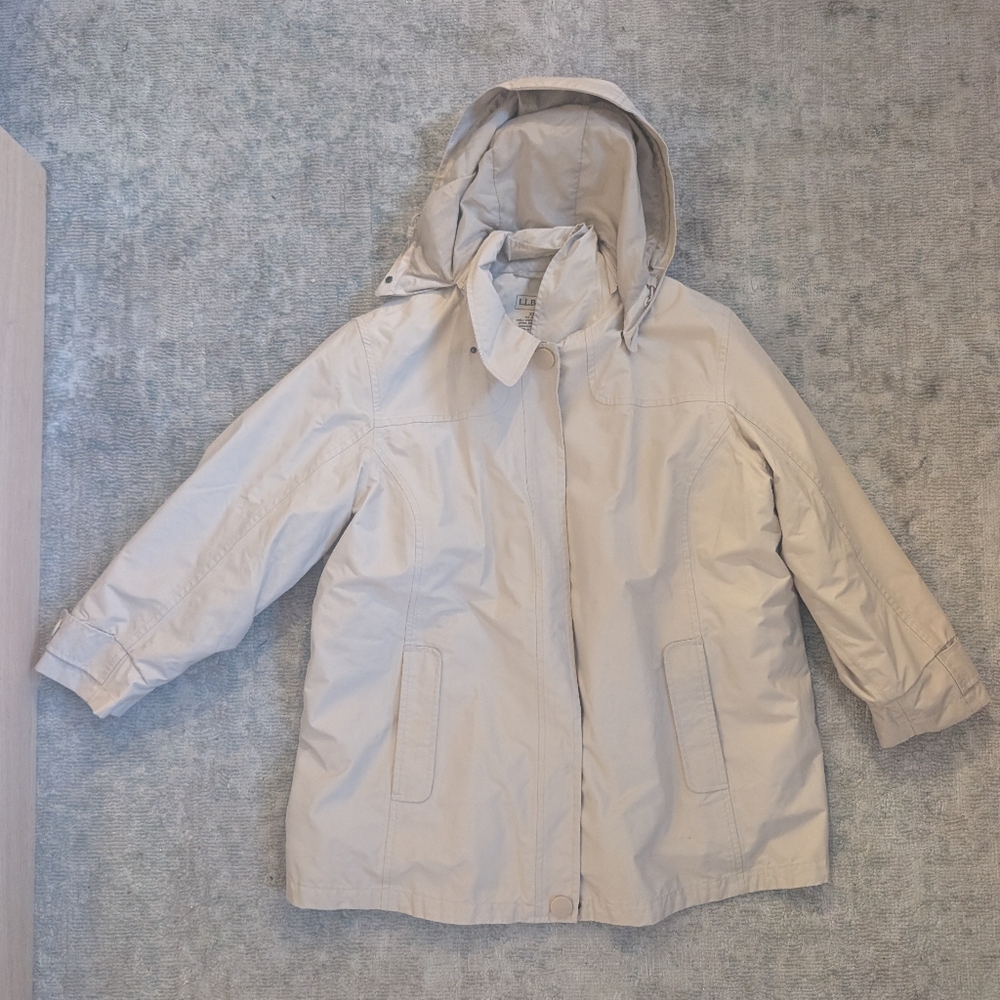 L.L. Bean Hooded Trench Coat in Light Beige